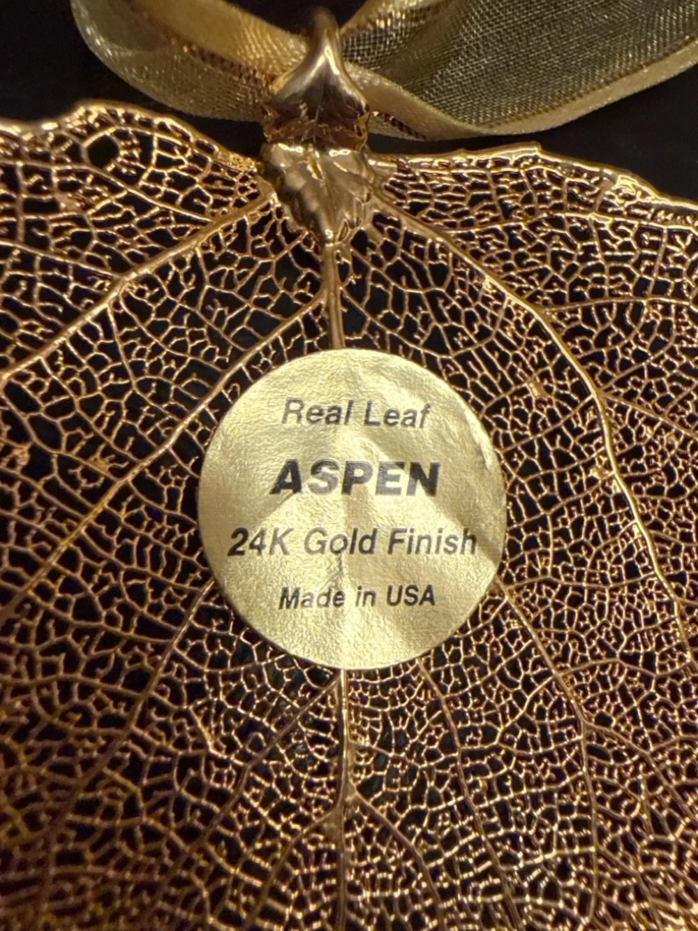 Real Aspen Leaf 24K Gold Finish Ornament USA Nature Skeleton Leaf 90’s Decor